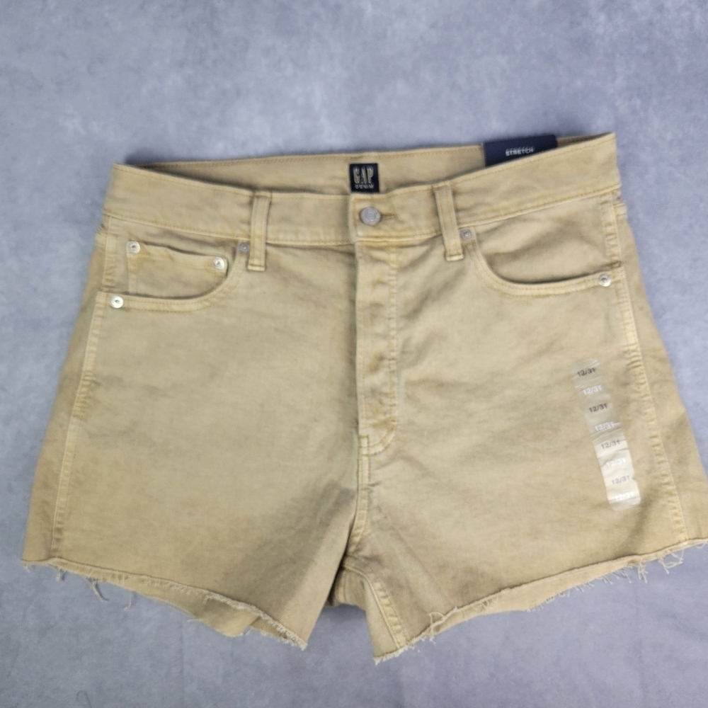 Gap Denim Beige Jean Shorts Size 31  3"‎ Inseam Frayed Bottom Womens Stretch